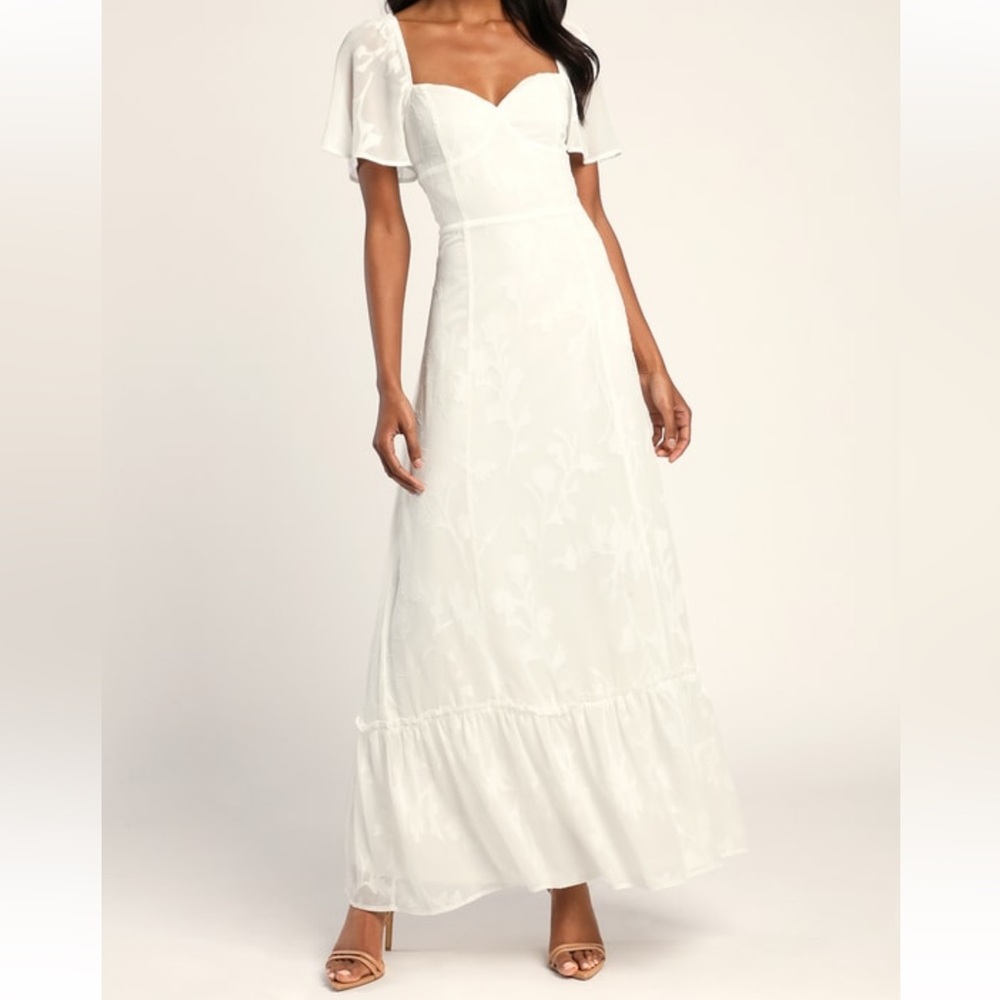 Lulu's White Maxi Dress with Puff Sleeves